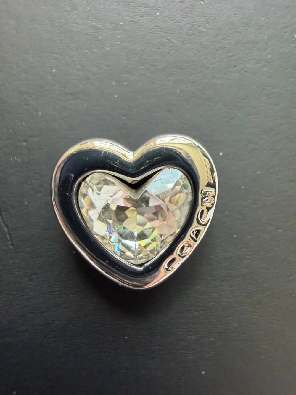 Coach Heart Crystal Stud Earrings Silver Tone Logo Romantic Gift - Picture 3 of 7